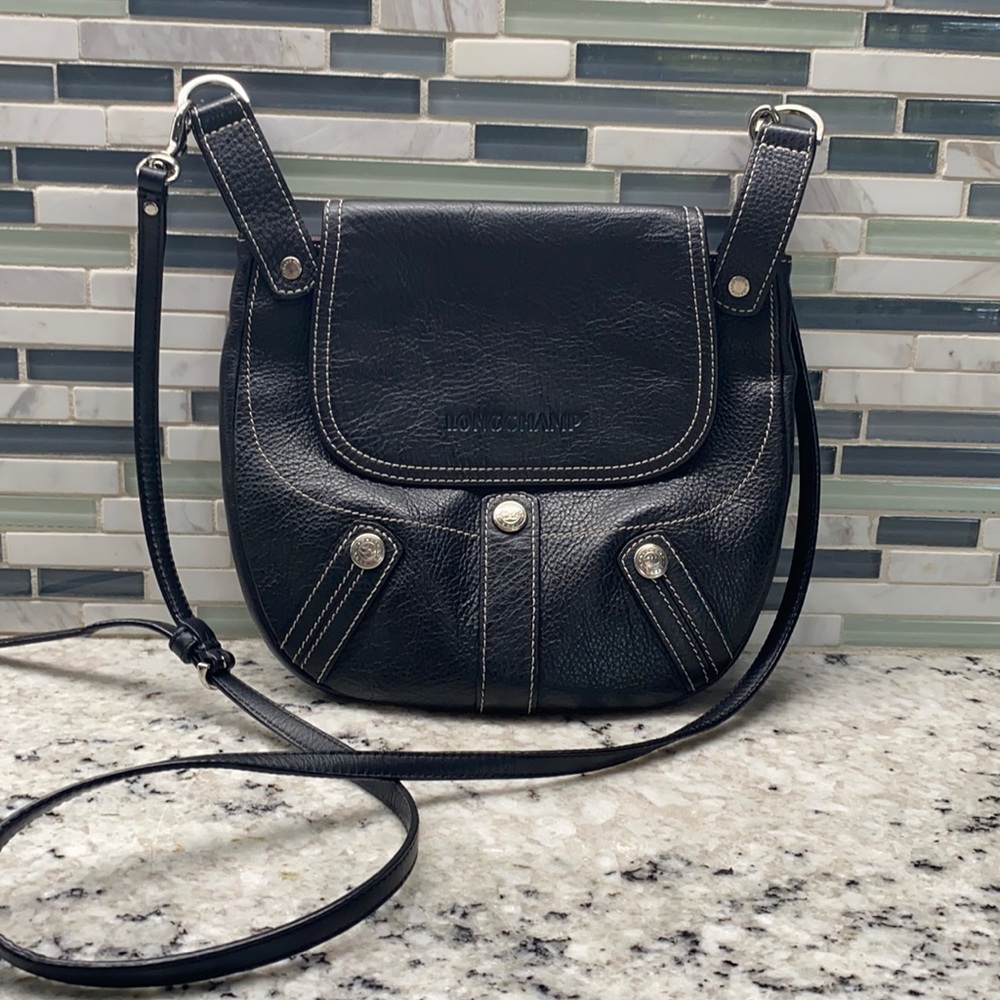 Longchamp Black Leather Small Crossbody Bag